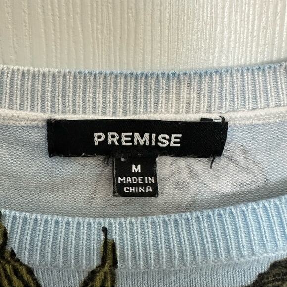 Premise Floral Short Sleeve Knit Top Sweater in Light Blue M EUC - Picture 4 of 6